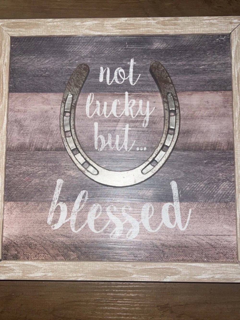 Kirkland's Horseshoe “Not Lucky, But Blessed” Wooden Frame Neutral Brown #403